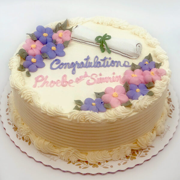 Graduation cake 15 with pastel flowers