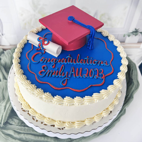 Graduation cake 100 with cap, diploma, and fondant top