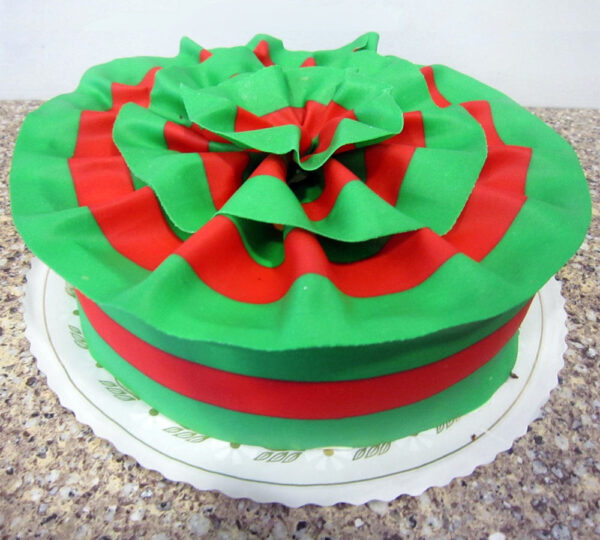 Marble Mousse cake with red and green ribbon