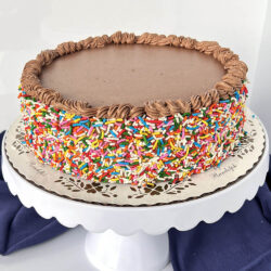 Festival Buttercream cake with multi-colored sprinkles on sides